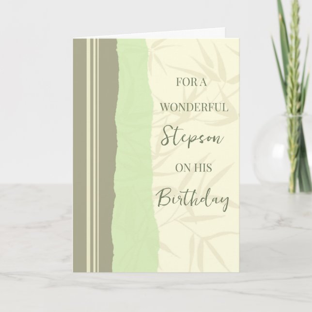 Sage Green and Beige Stepson Birthday Card (Front)