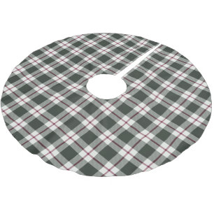 Sage Green and Berry Red Plaid Christmas Holiday Brushed Polyester Tree Skirt