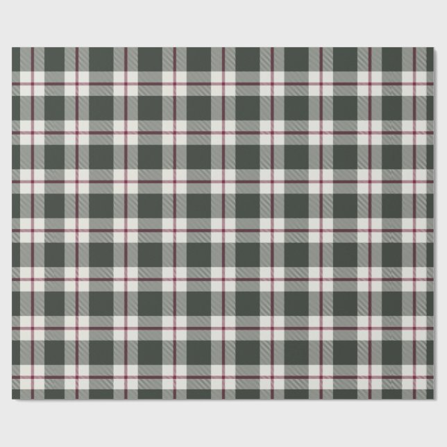 Sage Green and Berry Red Plaid Christmas Holiday Wrapping Paper (Flat)