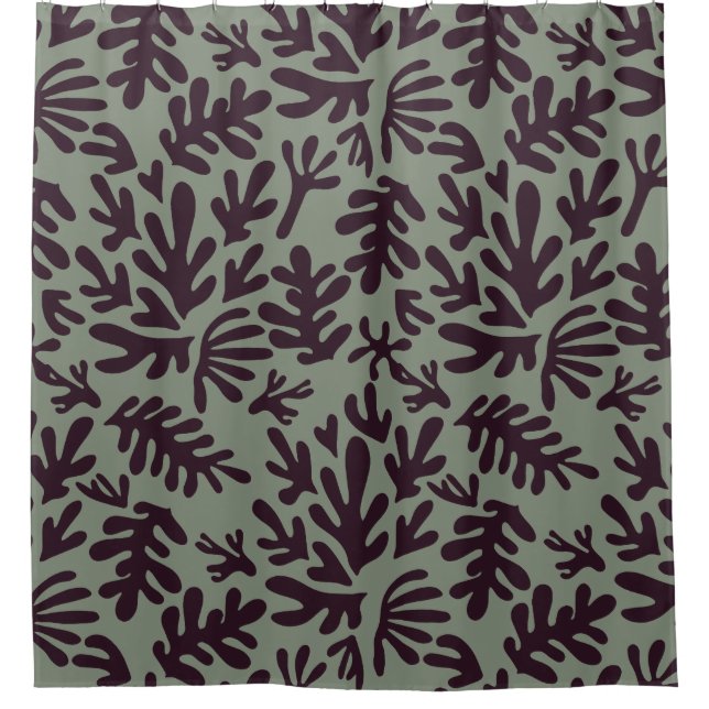 Sage Green and black abstract boho Modern Pattern Shower Curtain (Front)