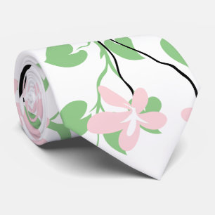 Sage green and black branch, blush pink flowers neck tie