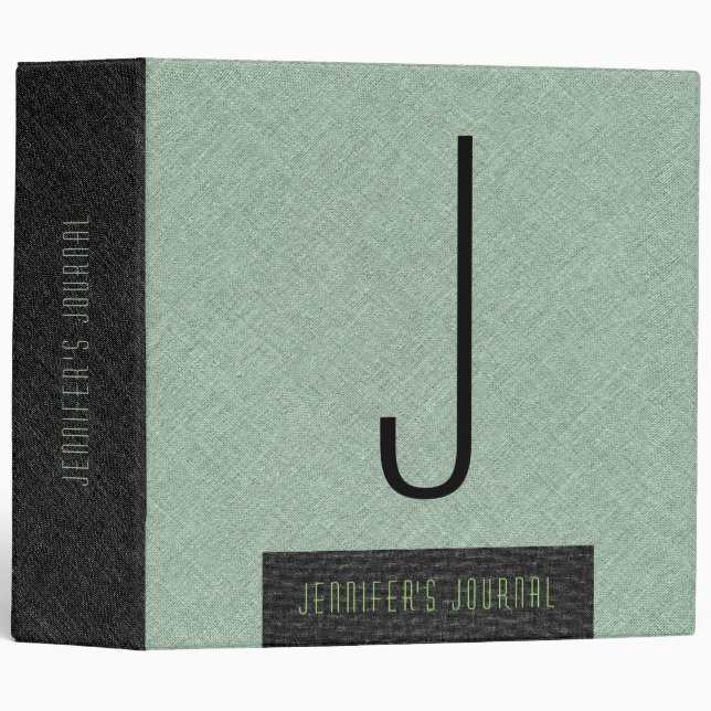 Sage-Green And Black Burlap Linen Texture 3 Ring Binder (Front/Spine)