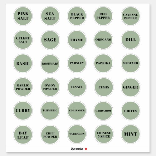 Sage Green and Black Herb and Spice Labels