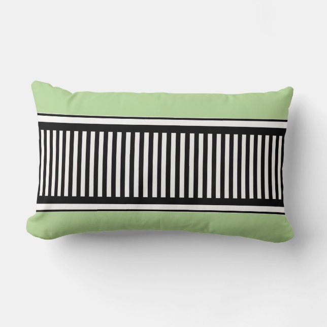 Sage Green and Black Polka Dot Lines Abstract Lumbar Pillow (Front)