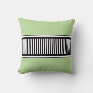 Sage Green and Black Polka Dot Lines Abstract Throw Pillow