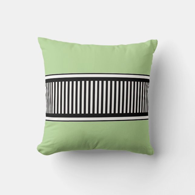Sage Green and Black Polka Dot Lines Abstract Throw Pillow (Front)