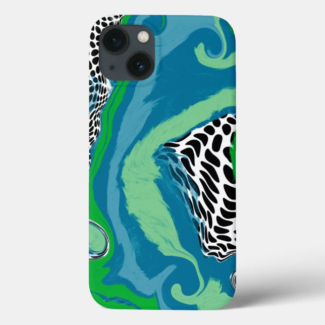 Sage Green and Blue, Black and White Dots Abstract Case-Mate iPhone Case (Back)