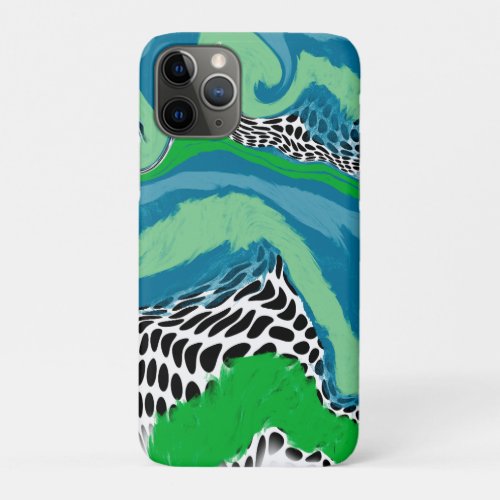 Sage Green and Blue Black and White Dots Abstract iPhone 11 Pro Case