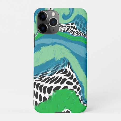 Sage Green and Blue Black and White Dots Abstract iPhone 11Pro Case