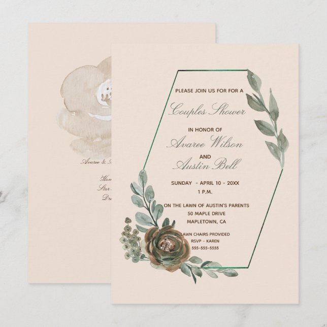 Sage Green and Blush Couples Wedding Shower Invitation (Front/Back)