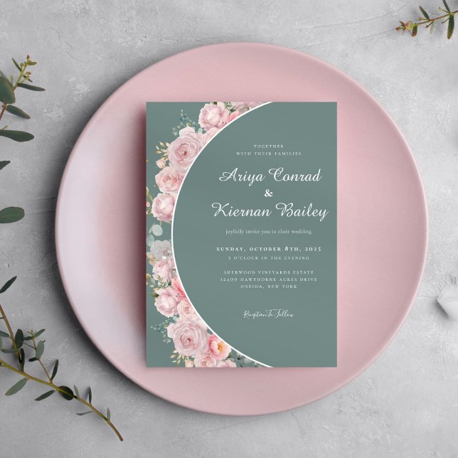 Sage Green and Blush Floral Wedding Invitation (Creator Uploaded)