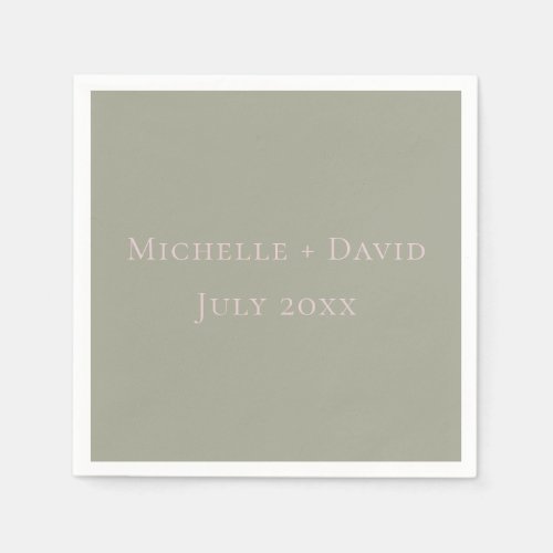 Sage Green and Blush Personalized Name and Date Napkins