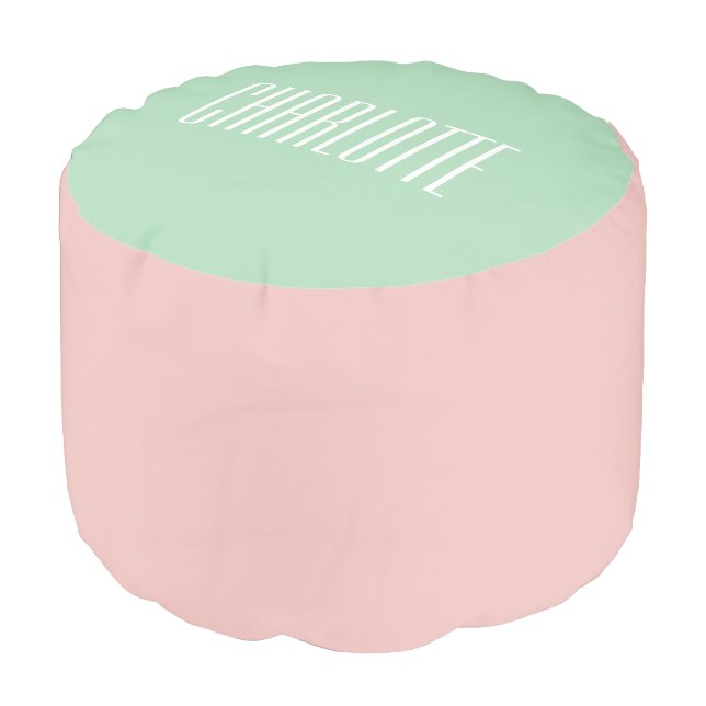 Sage Green and Blush Pink Custom Name Nursery Pouf (Angled Front)