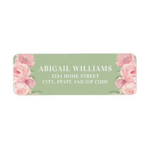 Sage Green and Blush Pink Floral Return Address Label