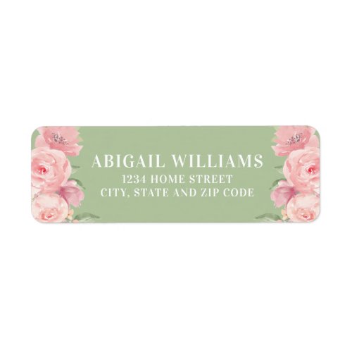 Sage Green and Blush Pink Floral Return Address Label