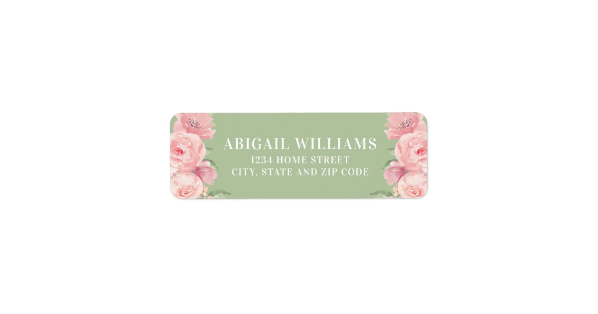 Sage Green and Blush Pink Floral Return Address Label | Zazzle