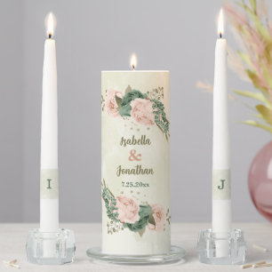 sage green and blush pink flowers wedding unity candle set