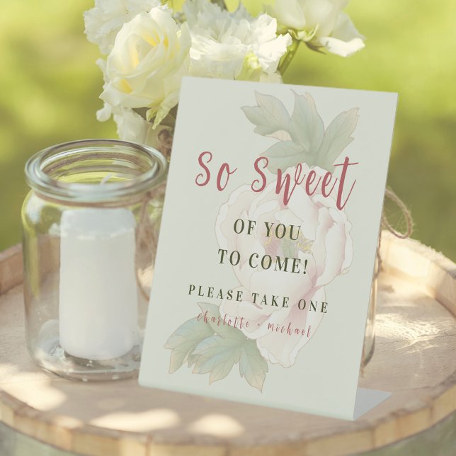 Sage Green and Blush Pink Peony Wedding Favor Sign (Creator Uploaded)