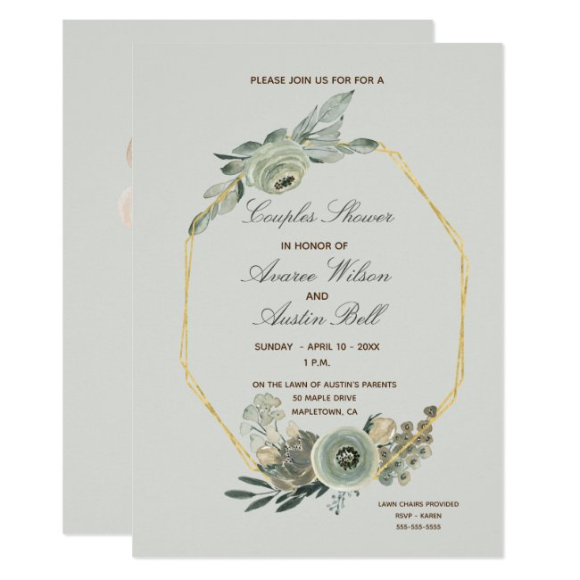 Sage Green and Brown Couples Wedding Shower Invitation