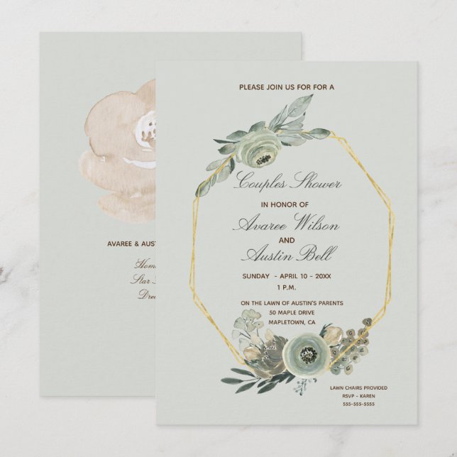 Sage Green and Brown Couples Wedding Shower Invitation (Front/Back)