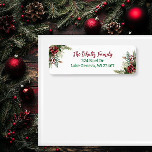 Sage Green and Burgundy Christmas Foliage Label
