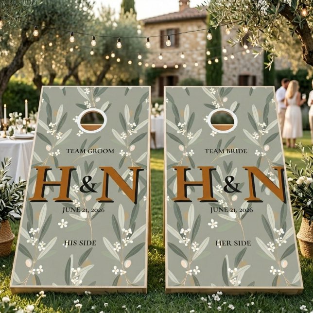 Sage Green and Copper Monogrammed Wedding Cornhole Set (Creator Uploaded)