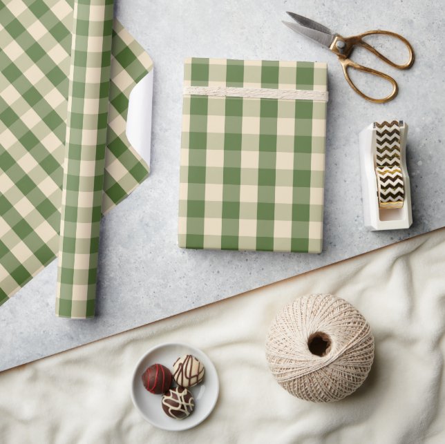 Sage Green and Cream Buffalo Check Plaid Wrapping Paper (Crafts)
