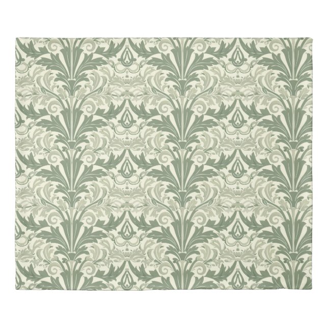 Sage Green and Cream Classic Victorian Floral Duve Duvet Cover (Front)