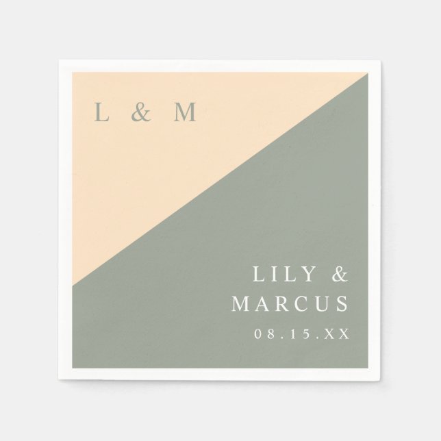 Sage Green And Cream Elegant Monogram Wedding Napkins (Front)