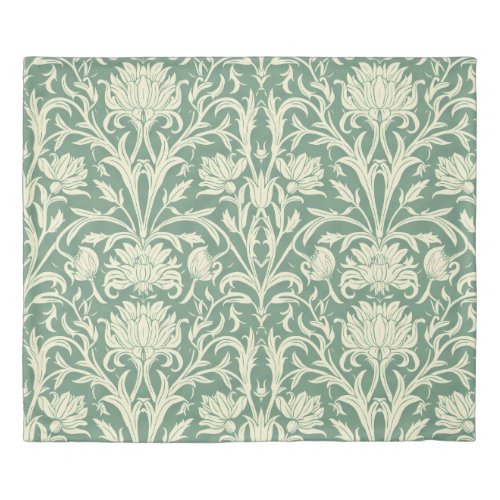 Sage Green and Cream Floral Art Nouveau Duvet Cover