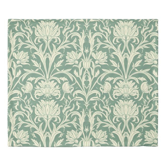 Sage Green and Cream Floral Art Nouveau Duvet Cover (Front)