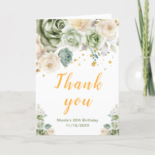 Sage Green and Cream Floral Birthday Letterpress Thank You Card