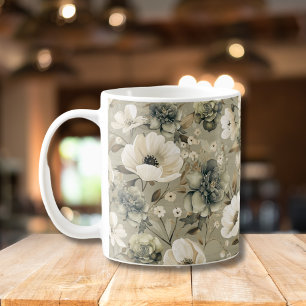 Sage Green And Cream Floral Coffee Mug