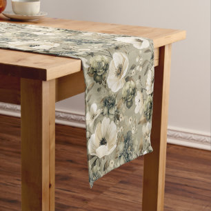 Sage Green And Cream Floral Short Table Runner