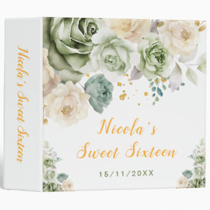 Sage Green and Cream Floral Sweet Sixteen 3 Ring Binder