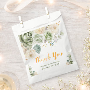 Sage Green and Cream Floral Sweet Sixteen Favor Bag