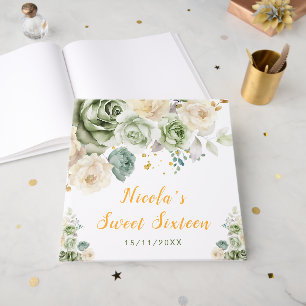Sage Green and Cream Floral Sweet Sixteen Guest Book