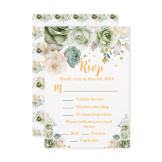 Sage Green and Cream Floral Sweet Sixteen RSVP Card