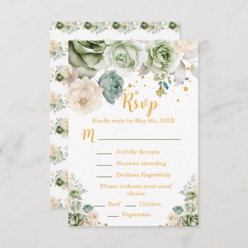 Sage Green and Cream Floral Sweet Sixteen RSVP Card