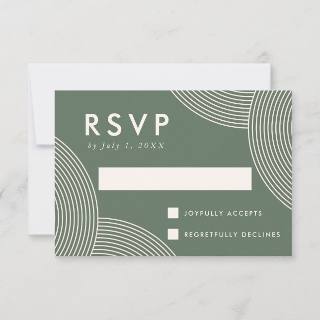 Sage Green and Cream Geometric Swirl Wedding RSVP Card (Front)