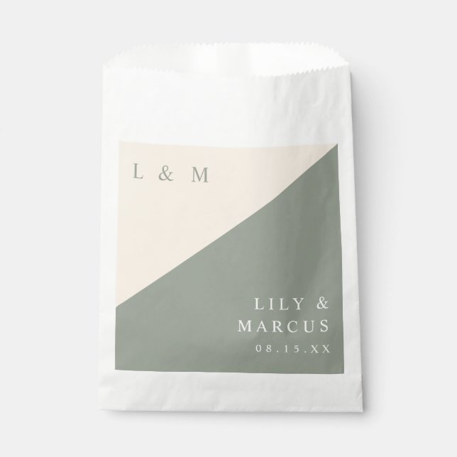 Sage Green And Cream Minimalist Monogram Wedding Favor Bag (Front)