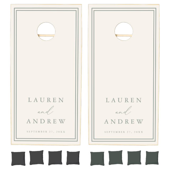 Sage Green and Cream Minimimalist Personalized Cornhole Set (Set)
