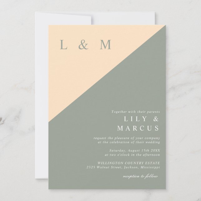 Sage Green And Cream Monogram All In One Wedding Invitation (Front)