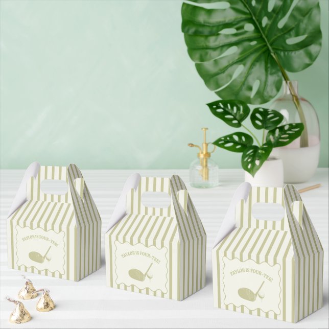 Sage Green and Cream Stripes Golf Themed  Favor Boxes (Multiple)