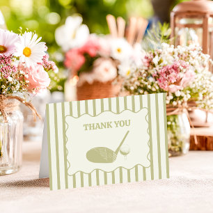 Sage Green and Cream Stripes Golf Themed Letterpress Thank You Card