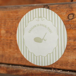 Sage Green and Cream Stripes Golf Themed Party Classic Round Sticker