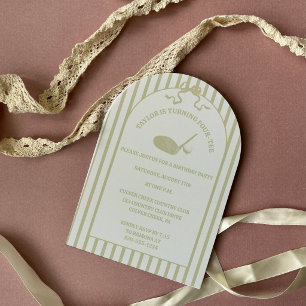 Sage Green and Cream Stripes Golf Themed Party Invitation