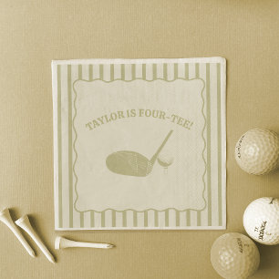 Sage Green and Cream Stripes Golf Themed Party Napkins