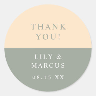 Sage Green And Cream Thank You Wedding Favor Classic Round Sticker