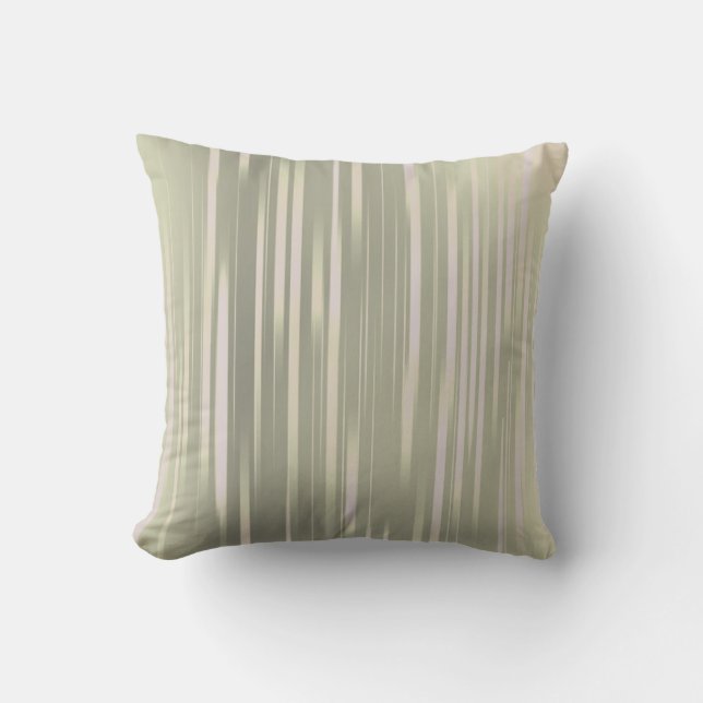 Sage Green and Cream Vertical Stripe Throw Pillow (Front)